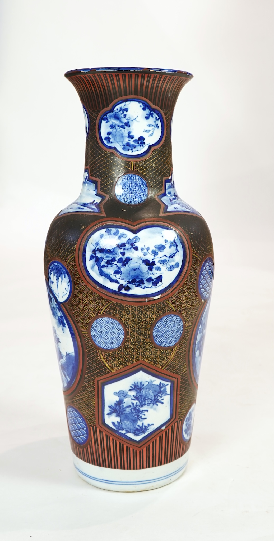 A large Japanese blue and white and gilt lacquered vase, late 19th century
